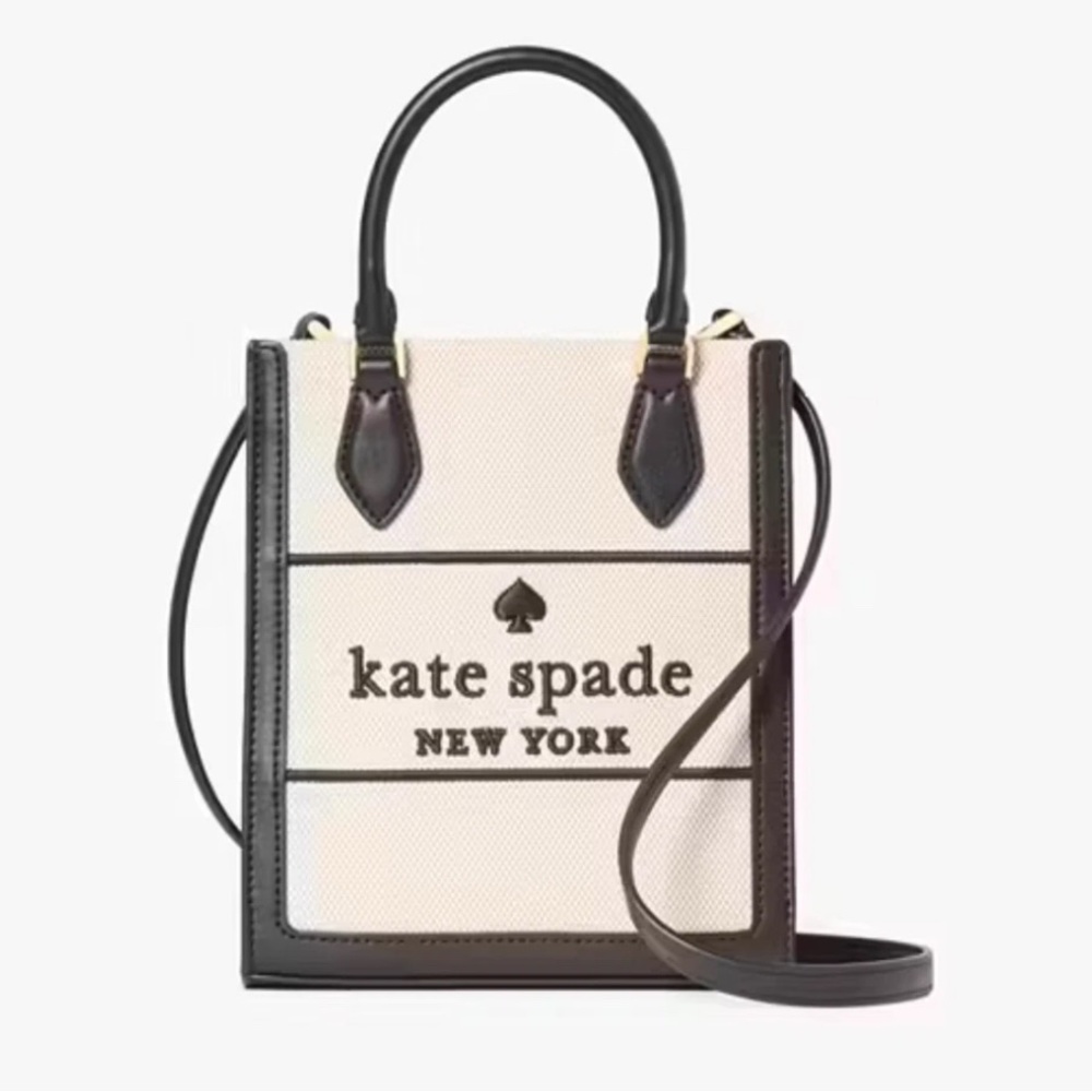 NWT KATE SPADE ELLIE MINI CANVAS  TOTE / CROSSBODY BLACK KK235